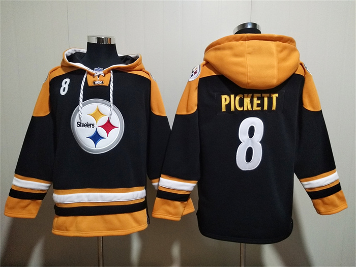 Pittsburgh Steelers #8 Kenny Pickett Black Ageless Must-Have Lace-Up Pullover Hoodie