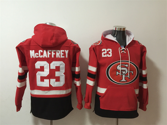 San Francisco 49ers #23 Christian McCaffrey Red Black Ageless Must-Have Lace-Up Pullover Hoodie