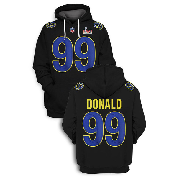 Los Angeles Rams #99 Aaron Donald 2022 Black Super Bowl LVI Pullover Hoodie