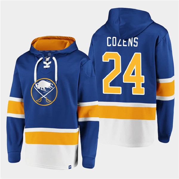 Buffalo Sabres #24 Dylan Cozens Royal Ageless Must-Have Lace-Up Pullover Hoodie