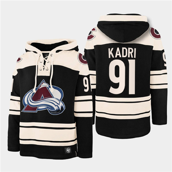 Colorado Avalanche #91 Nazem Kadri Black All Stitched Sweatshirt Hoodie