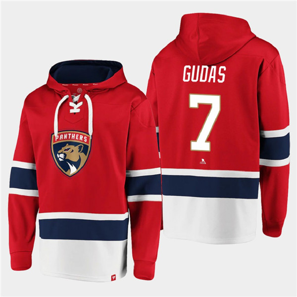 Florida Panthers #7 Radko Gudas Red Ageless Must-Have Lace-Up Pullover Hoodie