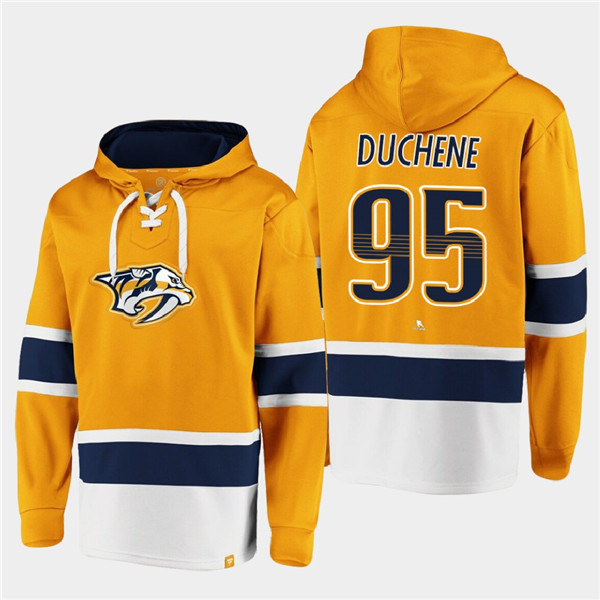 Nashville Predators #95 Matt Duchene Gold Ageless Must-Have Lace-Up Pullover Hoodie