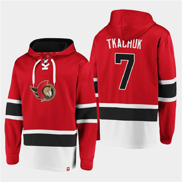 Ottawa Senators #7 Brady Tkachuk Red Ageless Must-Have Lace-Up Pullover Hoodie