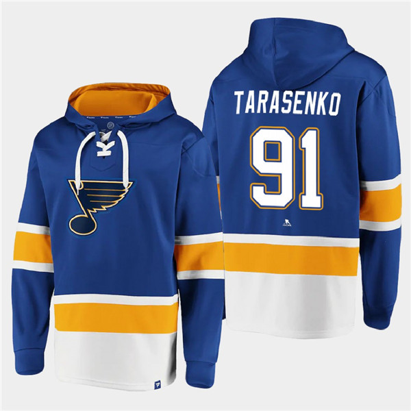 St. Louis Blues #91 Vladimir Tarasenko Blue Ageless Must-Have Lace-Up Pullover Hoodie