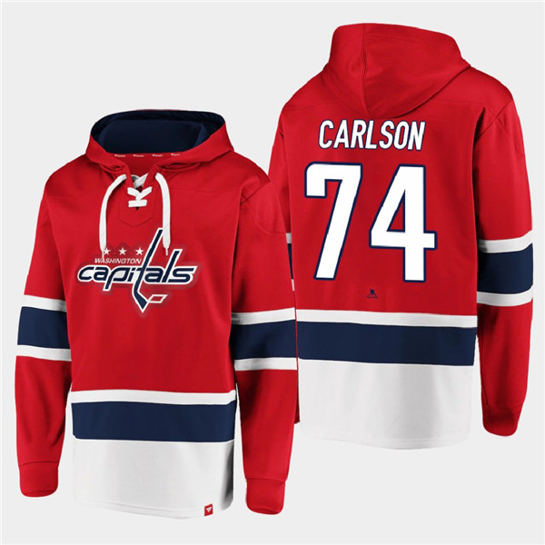 Washington Capitals #74 John Carlson Red All Stitched Sweatshirt Hoodie