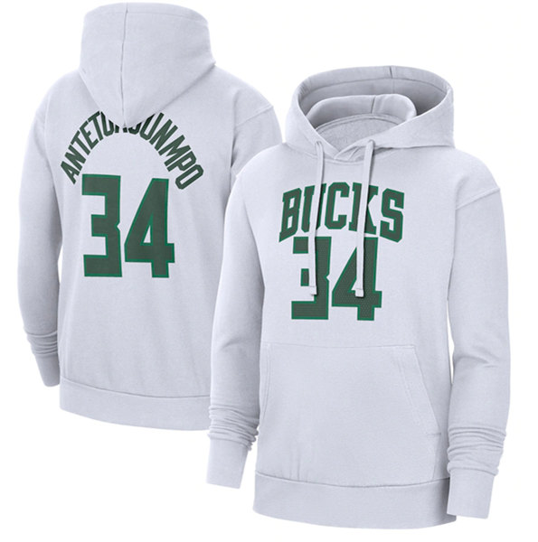 Milwaukee Bucks #34 Giannis Antetokounmpo White Pullover Hoodie