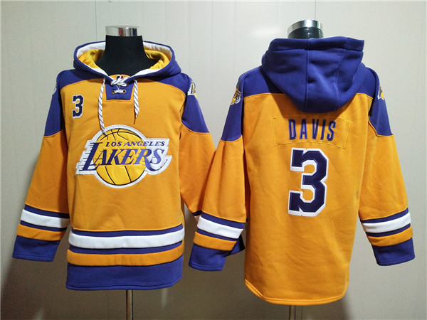 Los Angeles Lakers #3 Anthony Davis Yellow Lace-Up Pullover Hoodie