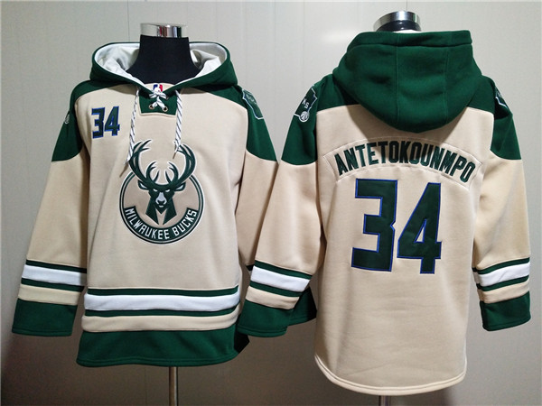 Milwaukee Bucks #34 Giannis Antetokounmpo Cream Hoodie