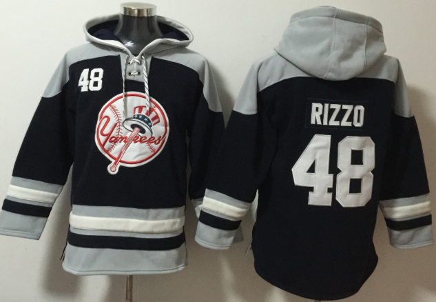 New York Yankees #48 Anthony Rizzo Navy Blue Ageless Must Have Lace Up Pullover Hoodie