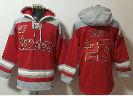 Los Angeles Angels Of Anaheim #27 Mike Trout Red Ageless Must Have Lace Up Pullover Hoodie