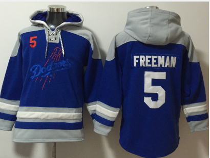 Los Angeles Dodgers #5 Freddie Freeman Blue Ageless Must Have Lace Up Pullover Hoodie