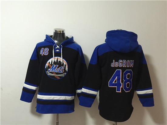 New York Mets #48 Jacob deGrom Black Blue Ageless Must-Have Lace-Up Pullover Hoodie