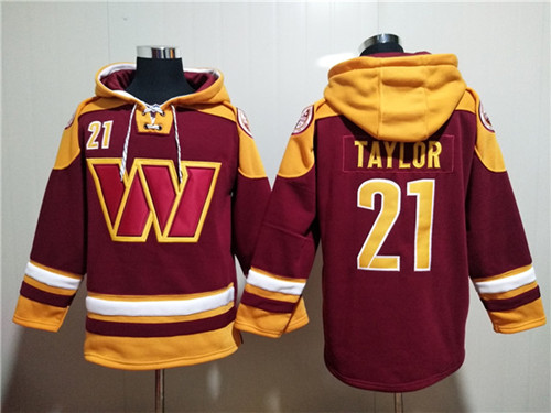 Washington Commanders #21 Sean Taylor Burgundy Lace-Up Pullover Hoodie