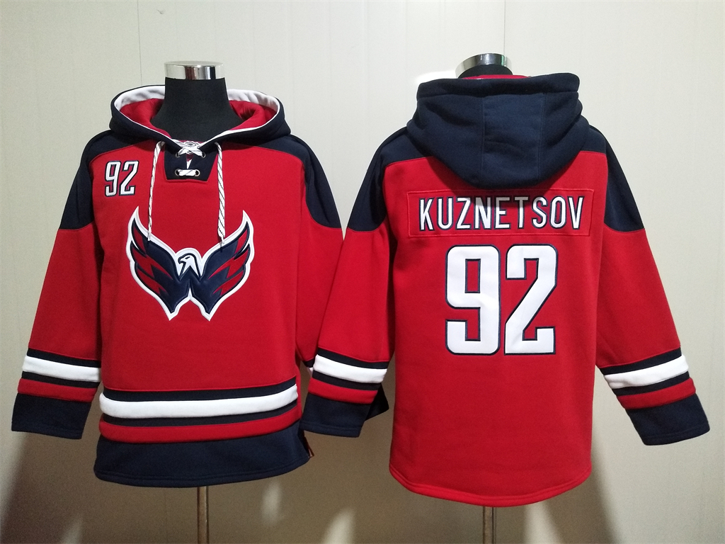 Washington Capitals #92 Evgeny Kuznetsov Red Ageless Must Have Lace Up Pullover Hoodie