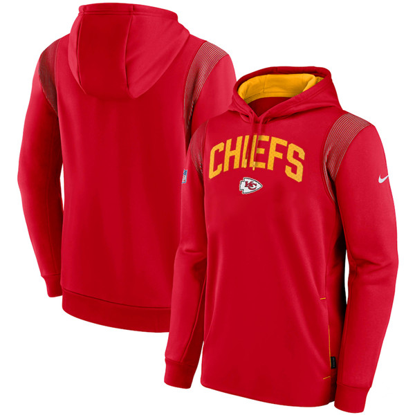 Kansas City Chiefs Red Sideline Stack Performance Pullover Hoodie - Click Image to Close