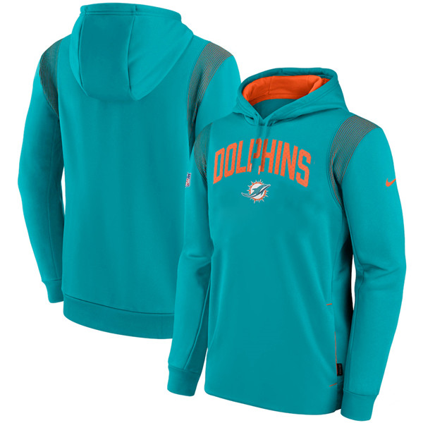 Miami Dolphins Aqua Sideline Stack Performance Pullover Hoodie