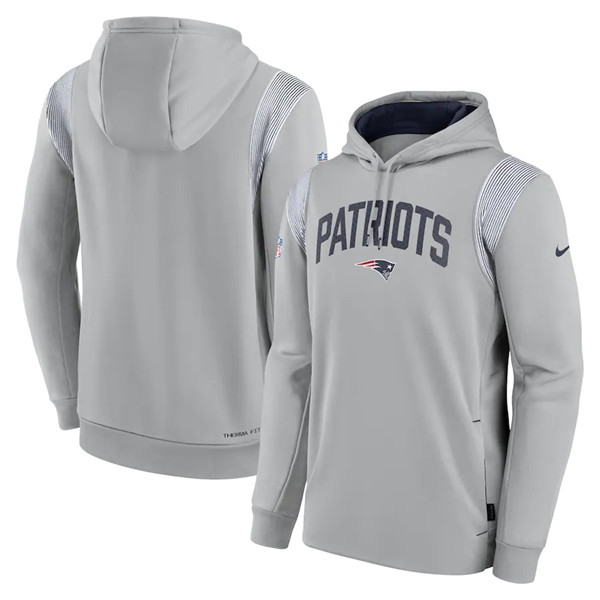 New England Patriots Gray Sideline Stack Performance Pullover Hoodie