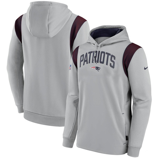 New England Patriots Gray Sideline Stack Performance Pullover Hoodie