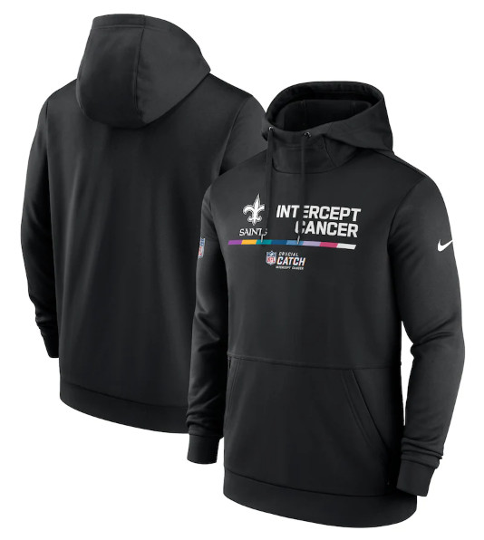 New Orleans Saints 2022 Black Crucial Catch Therma Performance Pullover Hoodie