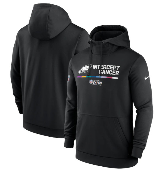 Philadelphia Eagles 2022 Black Crucial Catch Therma Performance Pullover Hoodie