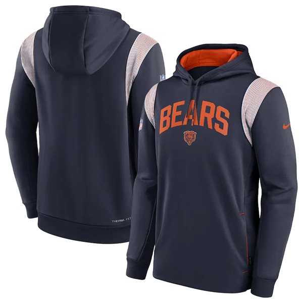 Chicago Bears Navy Sideline Stack Performance Pullover Hoodie