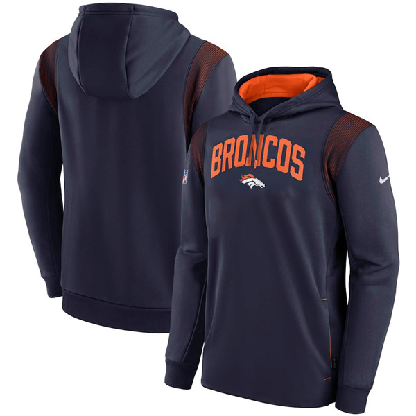 Denver Broncos Navy Sideline Stack Performance Pullover Hoodie