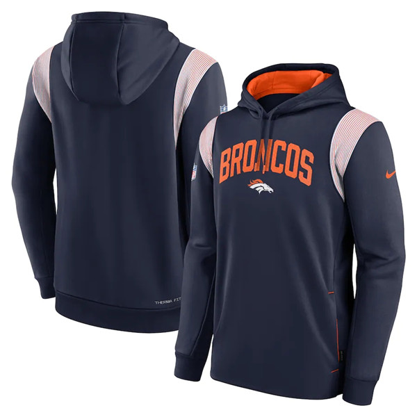 Denver Broncos Navy Sideline Stack Performance Pullover Hoodie