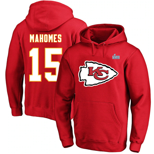 Kansas City Chiefs #15 Patrick Mahomes Red Super Bowl LVII Big & Tall Name & Number Pullover Hoodie