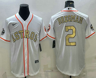 Houston Astros #2 Alex Bregman White Gold 2022 World Series Champions Stitched Cool Base Nike Jersey