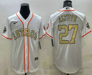 Houston Astros #27 Jose Altuve White Gold 2022 World Series Champions Stitched Cool Base Nike Jersey