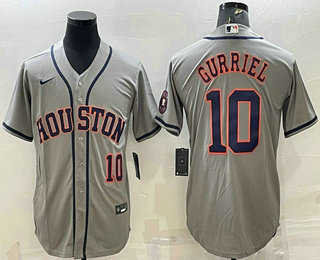 Houston Astros #10 Yuli Gurriel Number Grey With Patch Stitched MLB Cool Base Nike Jersey
