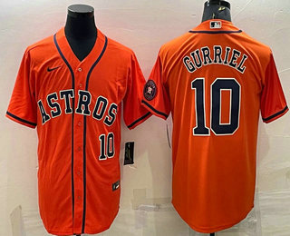 Houston Astros #10 Yuli Gurriel Number Orange With Patch Stitched MLB Cool Base Nike Jersey