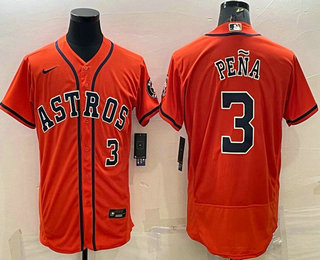 Houston Astros #3 Jeremy Pena Number Orange Stitched MLB Flex Base Nike Jersey