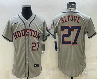 Houston Astros #27 Jose Altuve Number Grey Stitched MLB Flex Base Nike Jersey