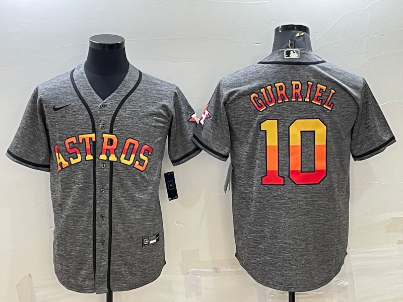 Houston Astros #10 Yuli Gurriel Grey With Patch Cool Base Stitched Baseball Jersey