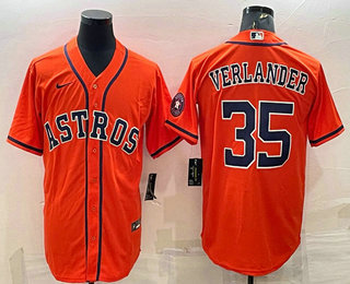 Houston Astros #35 Justin Verlander Orange With Patch Stitched MLB Cool Base Nike Jersey
