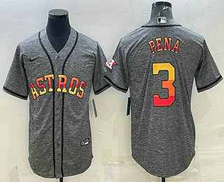 Houston Astros #3 Jeremy Pena Grey Gridiron With Patch Cool Base Stitched Baseball Jersey