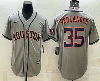 Houston Astros #35 Justin Verlander Grey With Patch Stitched MLB Cool Base Nike Jersey