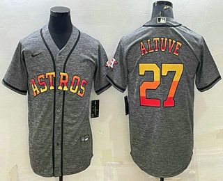 Houston Astros #27 Jose Altuve Grey Gridiron With Patch Cool Base Stitched Baseball Jersey