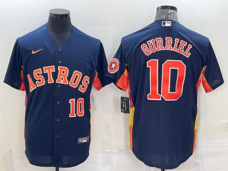 Houston Astros #10 Yuli Gurriel Number Navy Blue With Patch Stitched MLB Cool Base Nike Jersey