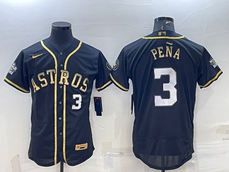 Houston Astros #3 Jeremy Pena Number Black Gold 2022 World Series Stitched Flex Base Nike Jersey