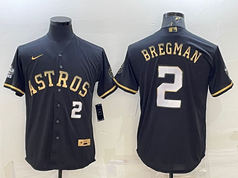 Houston Astros #2 Alex Bregman Number Black Gold 2022 World Series Stitched Baseball Jersey