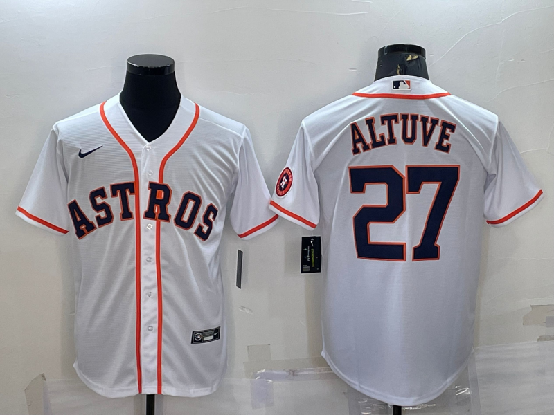 Houston Astros #27 Jose Altuve White With Patch Stitched MLB Cool Base Nike Jersey
