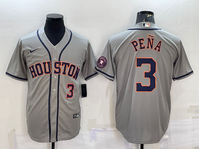 Houston Astros #3 Jeremy Pena Number Grey With Patch Stitched MLB Cool Base Nike Jersey