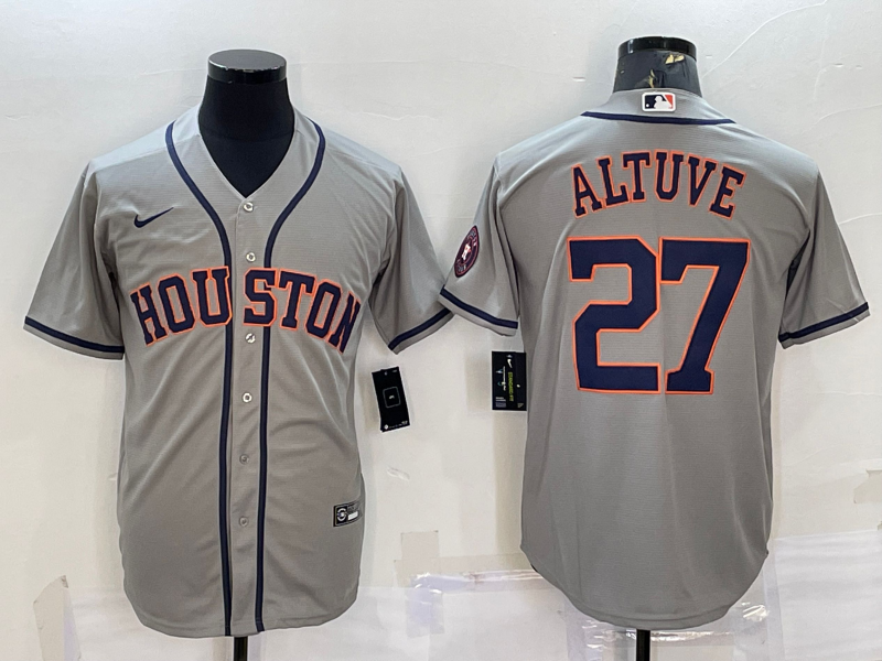 Houston Astros #27 Jose Altuve Grey With Patch Stitched MLB Cool Base Nike Jersey