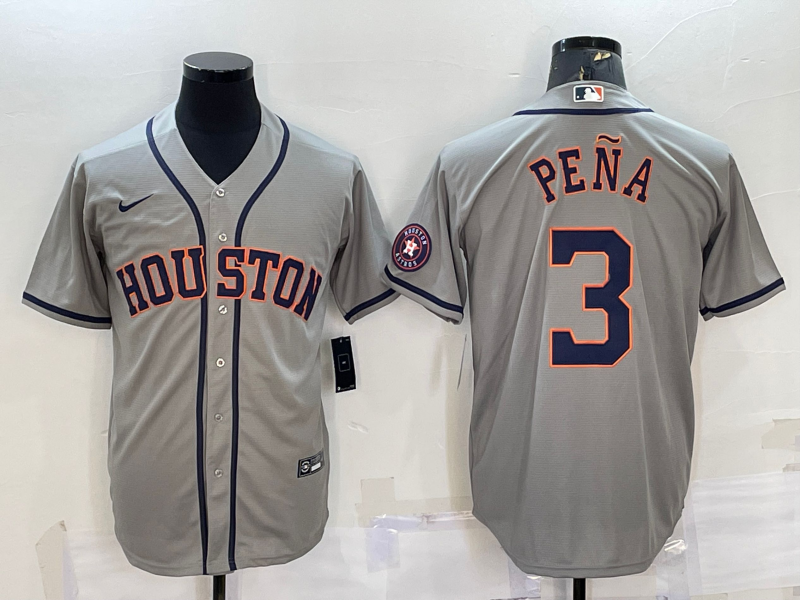 Houston Astros #3 Jeremy Pena Grey With Patch Stitched MLB Cool Base Nike Jersey