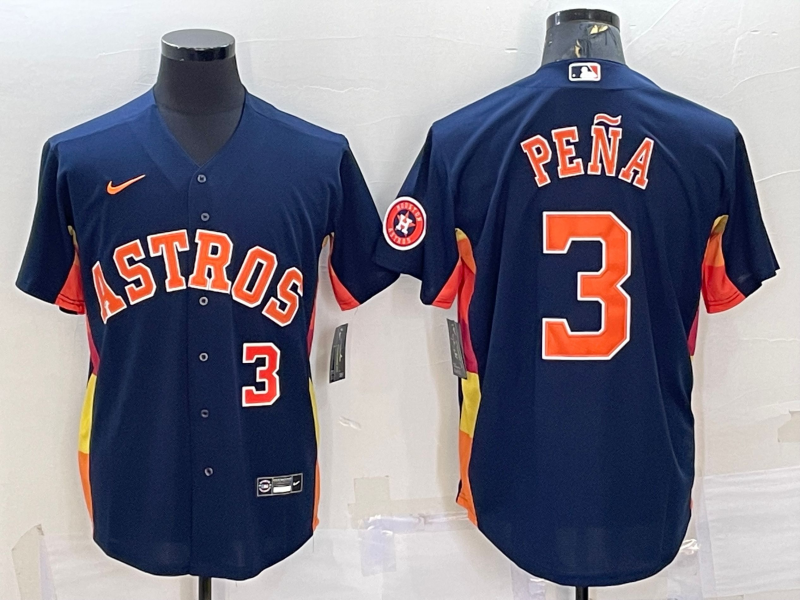 Houston Astros #3 Jeremy Pena Number Navy Blue With Patch Stitched MLB Cool Base Nike Jersey