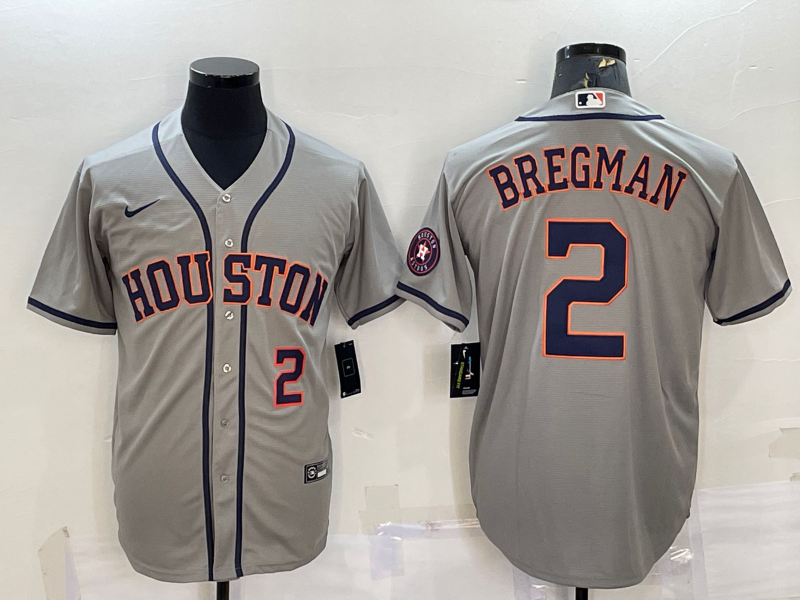 Houston Astros #2 Alex Bregman Number Grey With Patch Stitched MLB Cool Base Nike Jersey
