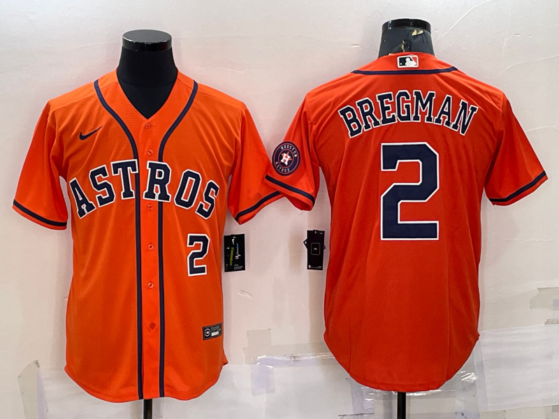 Houston Astros #2 Alex Bregman Number Orange With Patch Stitched MLB Cool Base Nike Jersey